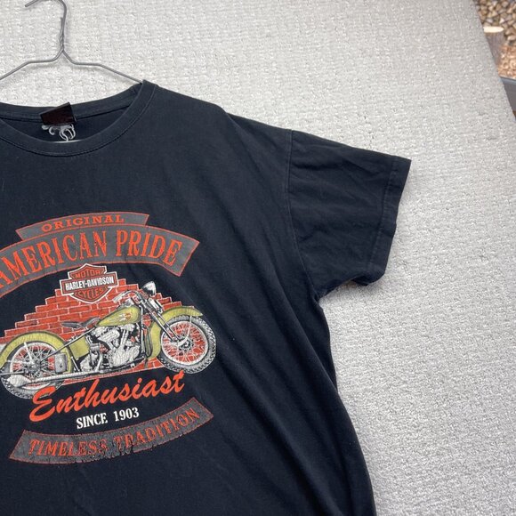 Y2K Harley Davidson American Pride USA Motorcycle T Shirt Black men Read - Picture 4 of 13